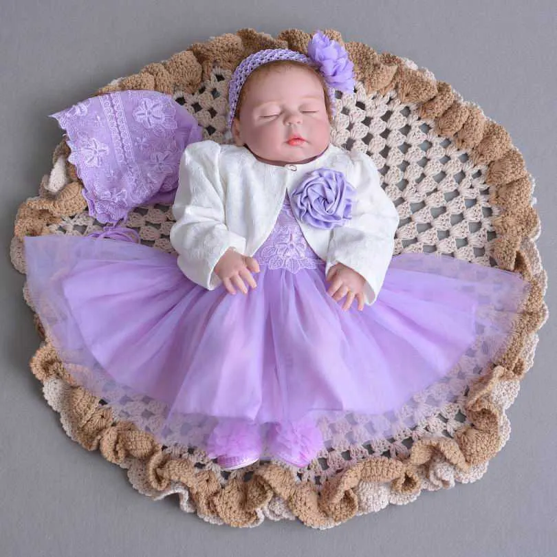 Venta al por menor Traje de boda infantil Vestido de flores de encaje para niña Vestido de bautizo Tul Formal Primer cumpleaños 0-30 meses E1001 210610