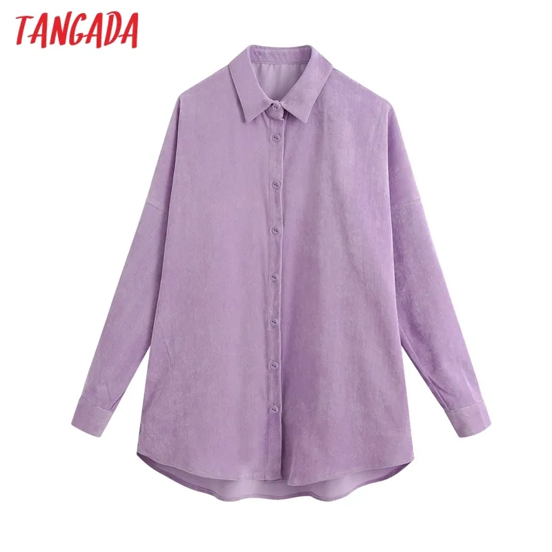 camicetta casual da donna viola oversize in velluto a coste autunno inverno camicia stile fidanzato top BE927 210416