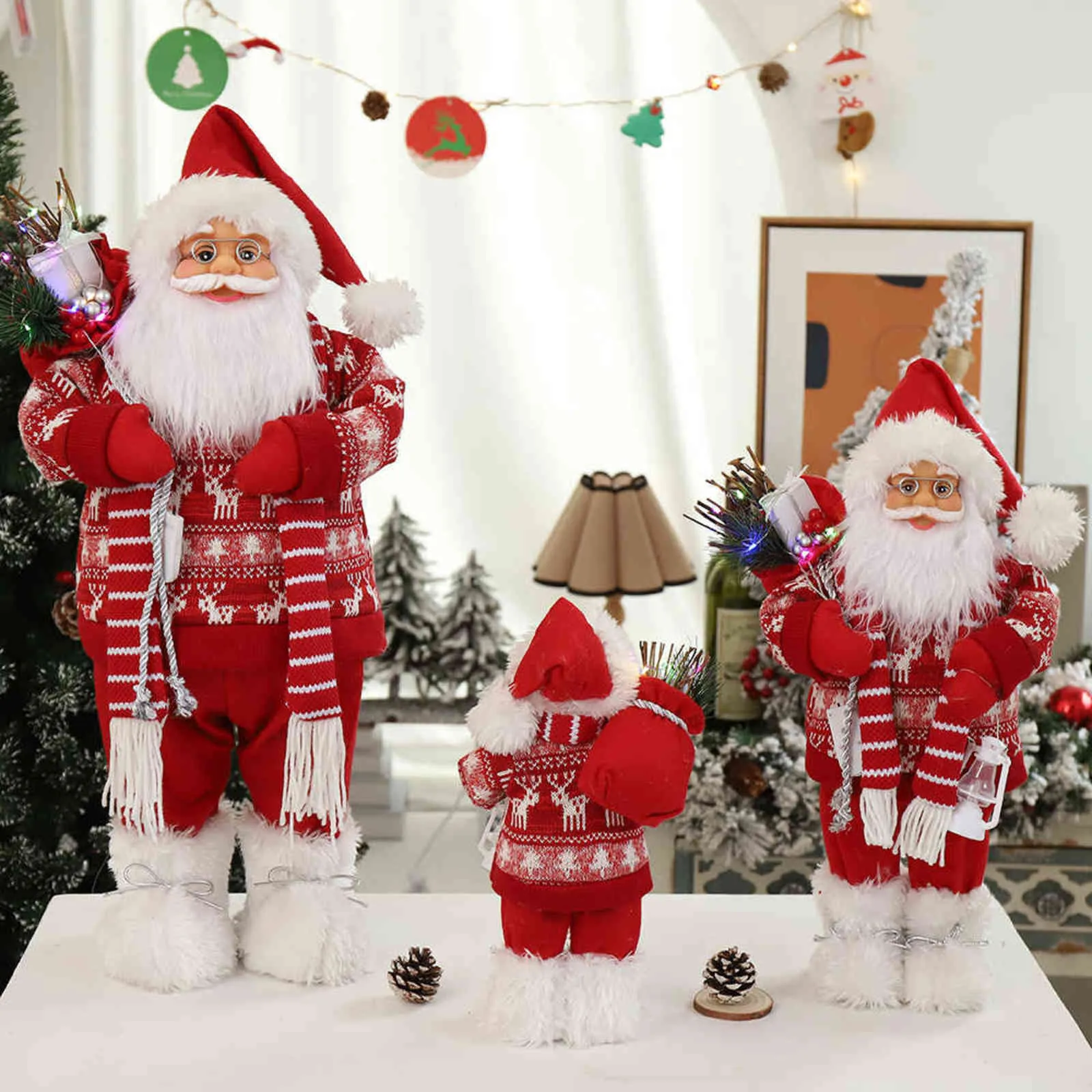 Красный Санта-Клаус Рождественские украшения для домашнего года Детские подарки 60/45 / 30см Эль-кафе Окна Окна Украшения Navidad 211104