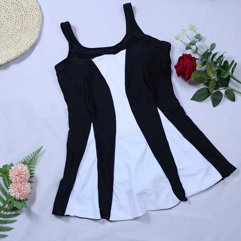 Sexy Vintage Streifen Racerback Swimdress Monokini Rock Badeanzug Kleid Bademode Frauen Plus Größe Badeanzug 5XL 210604