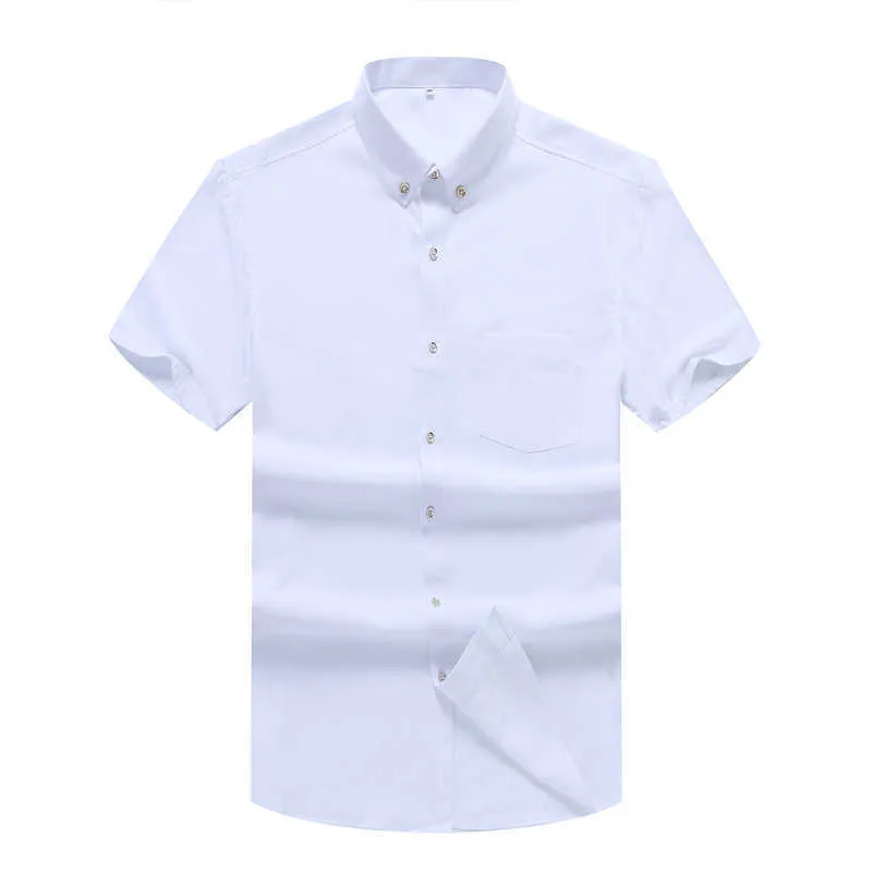 Shan Bao Verão Marca Solta Camisa de Manga Curta Business Casual Plus Size Men's Lightweight Fino Camisa Azul Branco Preto 210531