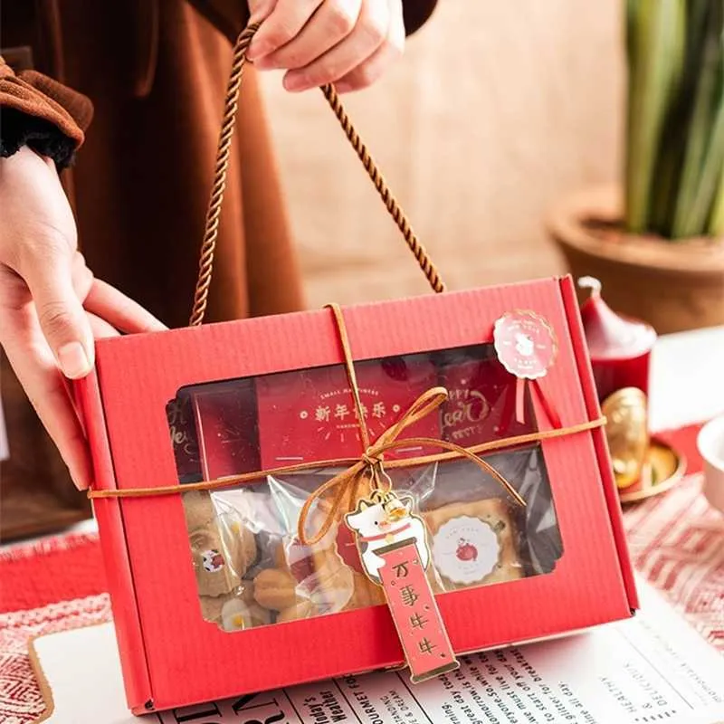 StoBag 5 Stück rot 22 x 15 x 5 cm tragbare Box Hochzeit Geburtstag Party handgemachte Süßigkeiten Kuchen Verpackung Dekoration 210602