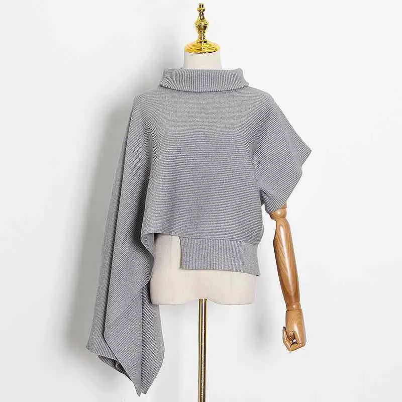 Lässige asymmetrische Pullover für Frauen Rollkragen Langarm unregelmäßiger Saum Pullover weibliche Herbstmode 210524