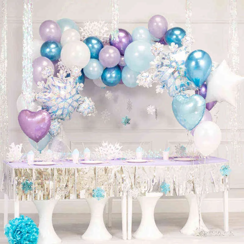 Princesa Snowflake balão Garland Kit de arco de Natal festa de aniversário congelado festa de aniversário balão de bebê chuveiro decoração de casamento globo 211216