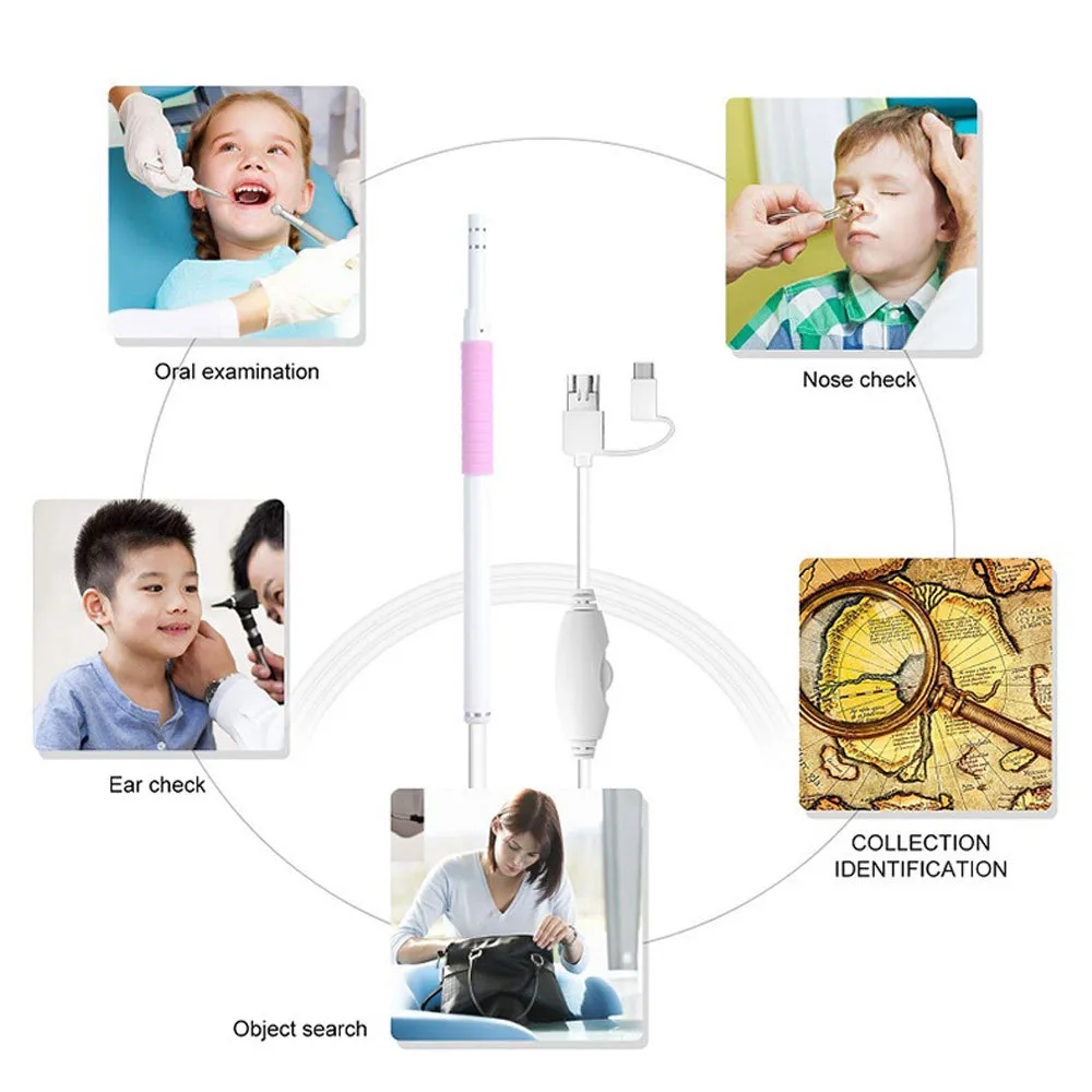 Android scope camera endoscope 5 5mm Visual Ear Camera HD Mouth Nose Endoscope with wax Cleaning Tool Support PC 210624215u