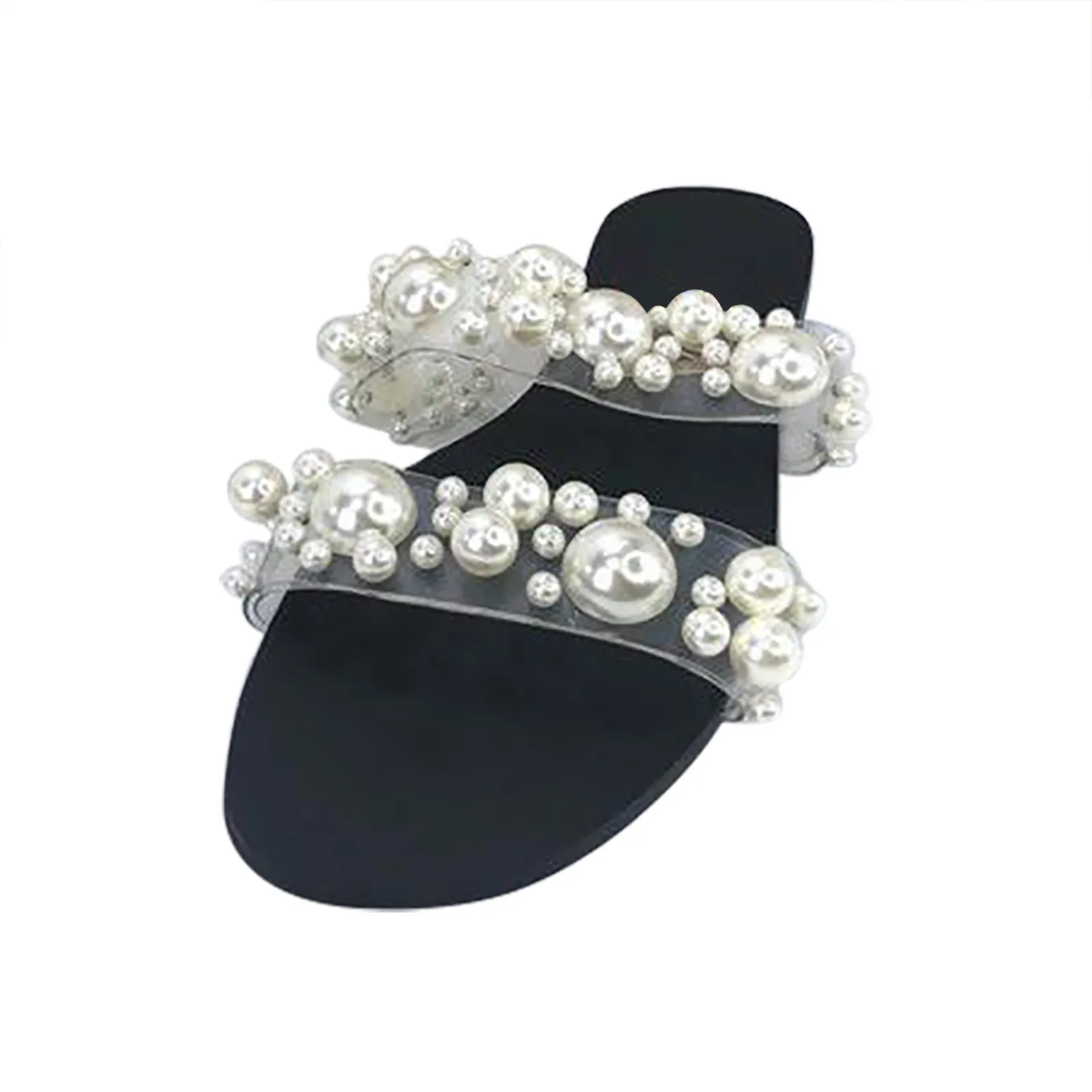 2021 mujeres bohemias zapatillas de perlas sandalias de fondo plano verano punta abierta zapatos de mujer chanclas de cristal zapatos chaissure femme edtejopryuwo