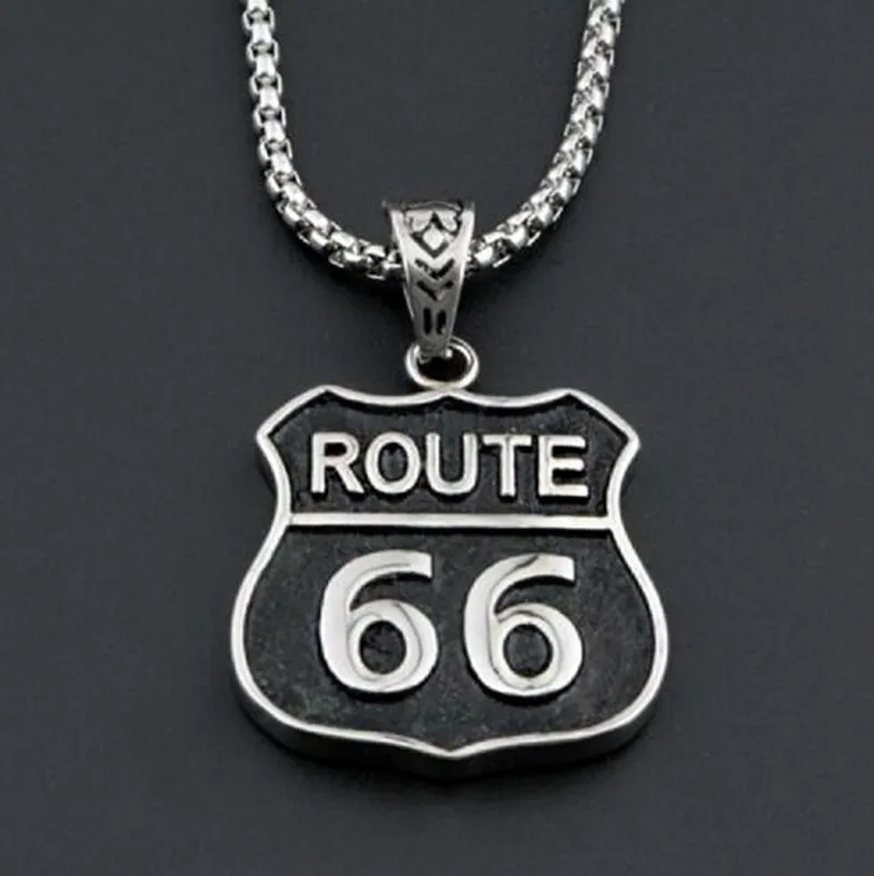 Мотоциклист-дальнобойщик Route 66 для мужчин и женщин Очаровательное ожерелье из нержавеющей стали Gift246d3568713