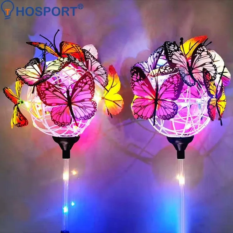 مصابيح العشب 2 مساءً LED LED Solar Light Luminous Butterfly Ball مقاومة للماء في الهواء الطلق Stakes الفناء للفنون الفناء Decoration197g