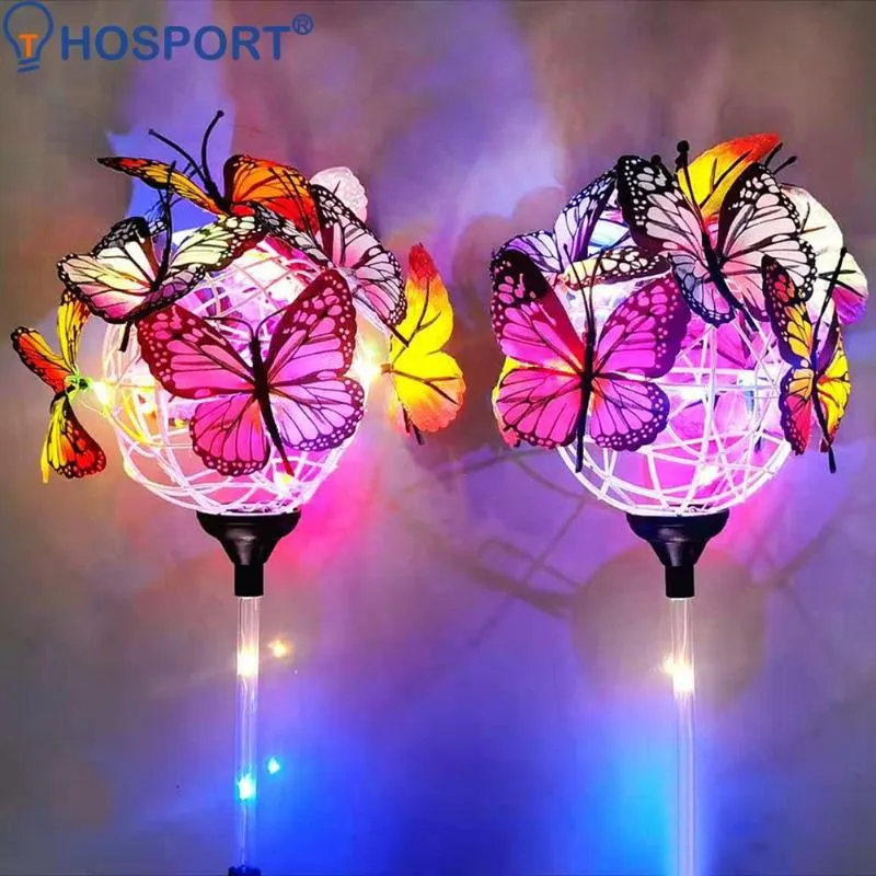 Lawn Lamps LED Solar Light Luminous Butterfly Ball Waterproof Outdoor Garden Stakes Yard Art For Courtyard Home Decoration197G