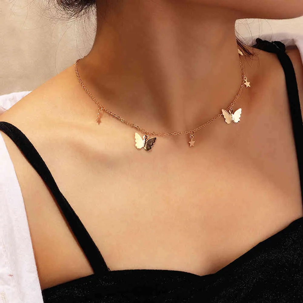SUMENG nouvelle mode petit Animal papillon étoiles chaîne colliers or argent couleur clavicule chaîne collier pour femmes bijoux