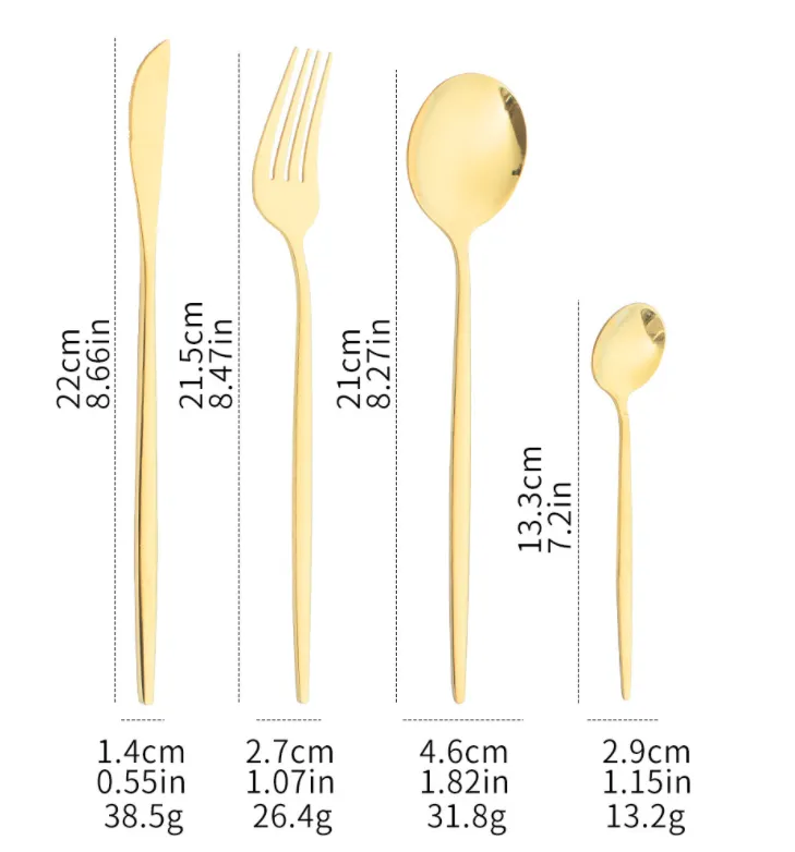 Upscale Gold Dinnerware Stainless Steel Tablewaret Knife Fork Coffee Spoon Flatware Set255W