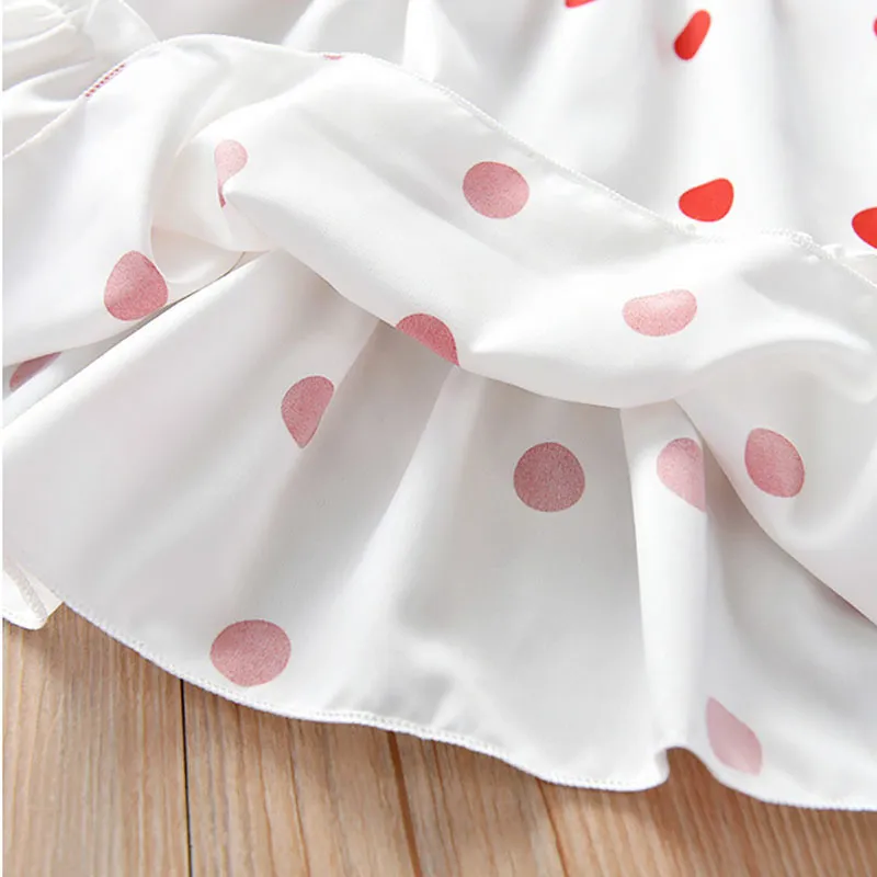 Tjej Dres Fashion Party Princess Dress Sweet Chiffon Baby Clothes Summer Puff Sleeve Polka Dot Print Barn 210515