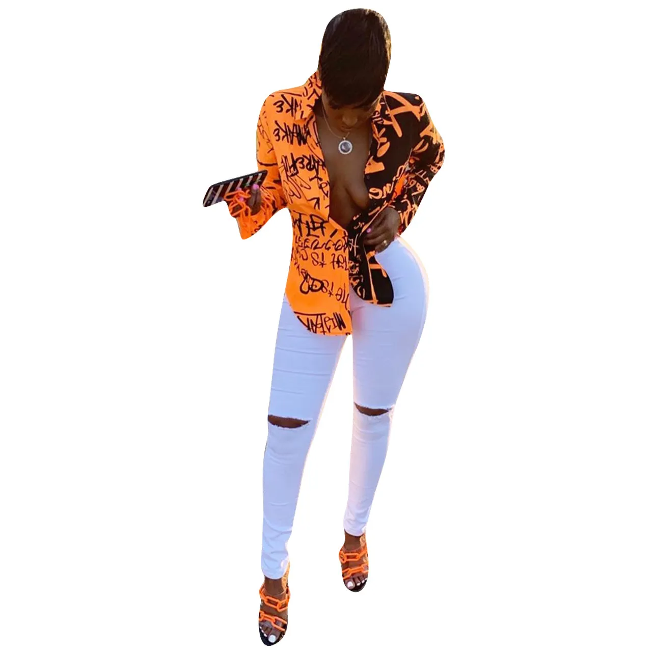 Kobiety Drukuj Bluzka Z Długim Rękawem Przycisk Patchwork Sexy Casual Moda Kobiet BluaS African Femme Lato Jesienne Topy 210416