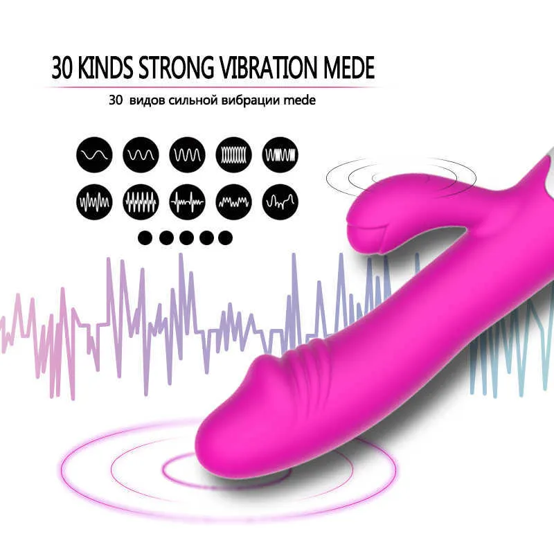 Seks Oyuncakları Tavşan Vibratör 30 Hız Titreşim Dildo Kadınlar Için USB Şarj Kadın Masturbator Çift Motor G Spot Klitoris Masajı X0602