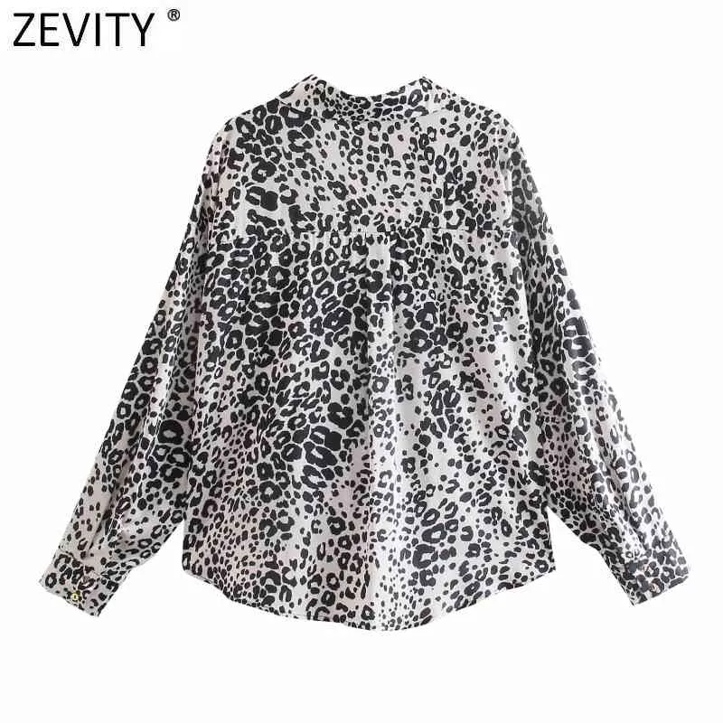 Women Vintage Leopard Print Hem Knotted Loose Smock Blouse Female Long Sleeve Kimono Shirts Chic Blusas Tops LS9310 210420