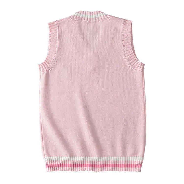JK Pullover Weste V-Ausschnitt Niedliches rosa Kaninchen Japanisches Kawaii Stickmuster Hase Studenten Uniform Schulmädchen Pullover 210915