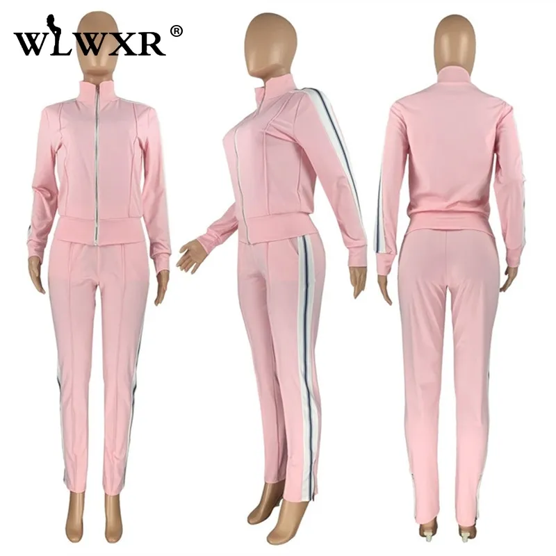 WLWXR Tuta a due pezzi Abiti femminili Cerniera Manica lunga Aderente Activewear Donna Streetwear da jogging coordinati X0428