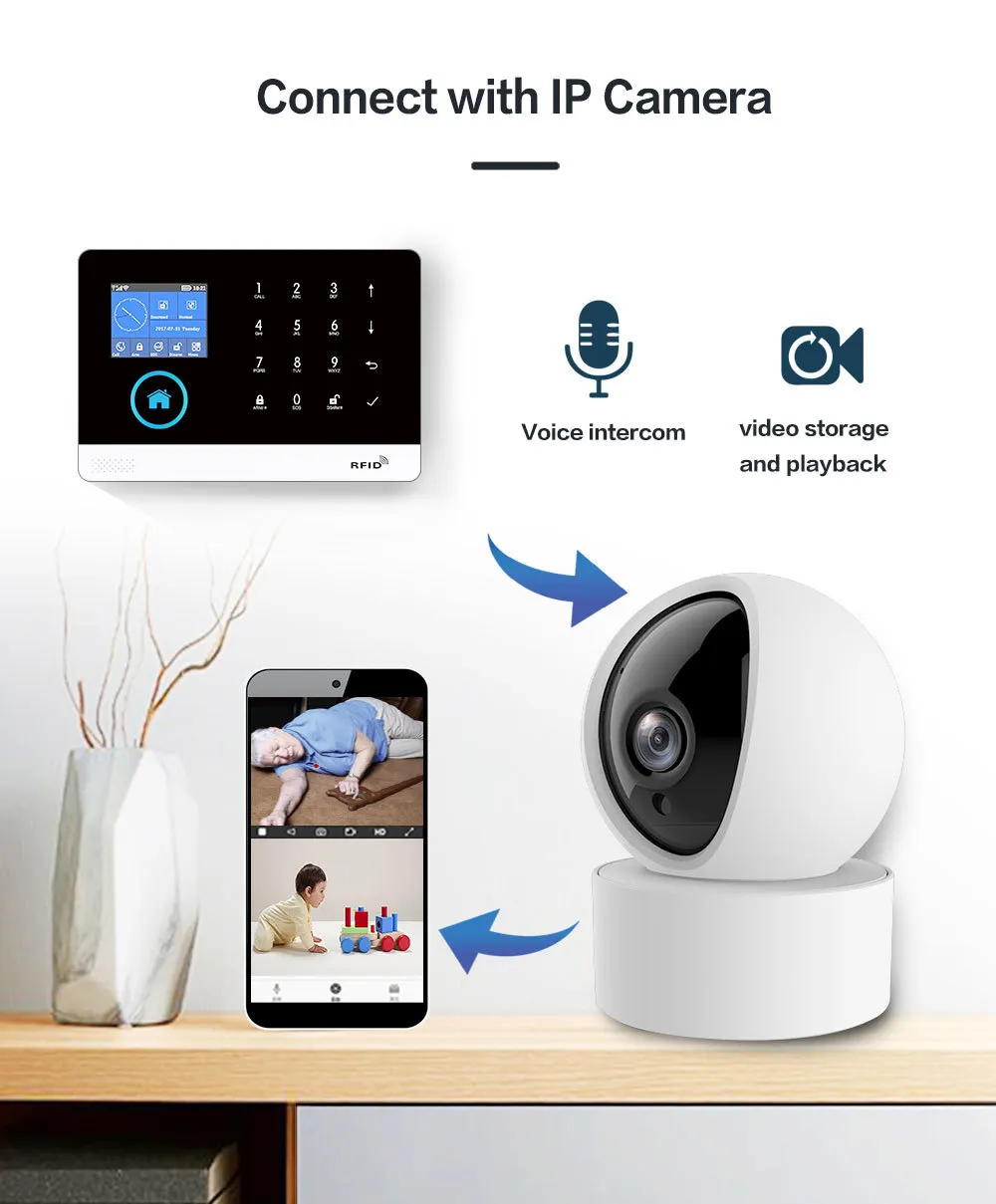 Gautone 스마트 WiFi GSM 경보 시스템 모션 센서가있는 홈 무선 사이렌 나이트 비전 IP 카메라 Tuya 지원 Alexa