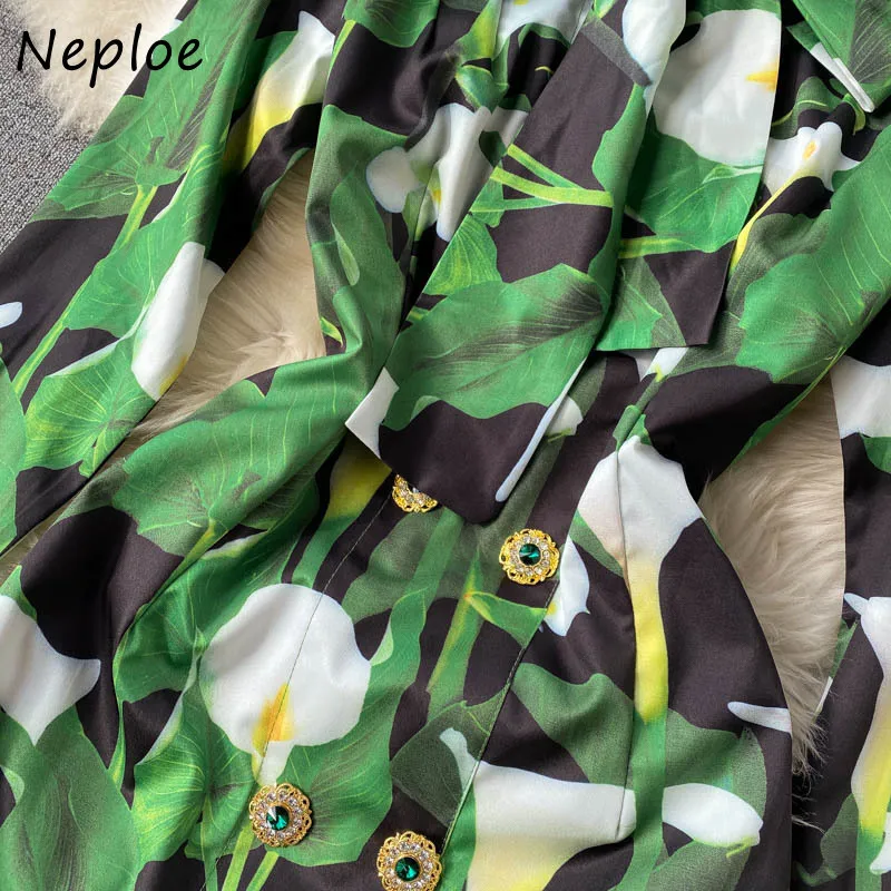 NEPLOE V Neck Lace Up Bow Design Temperament Dress Women High Waist Hip Mermaid Long Vestidos Vintage Print Robe Spring 210510