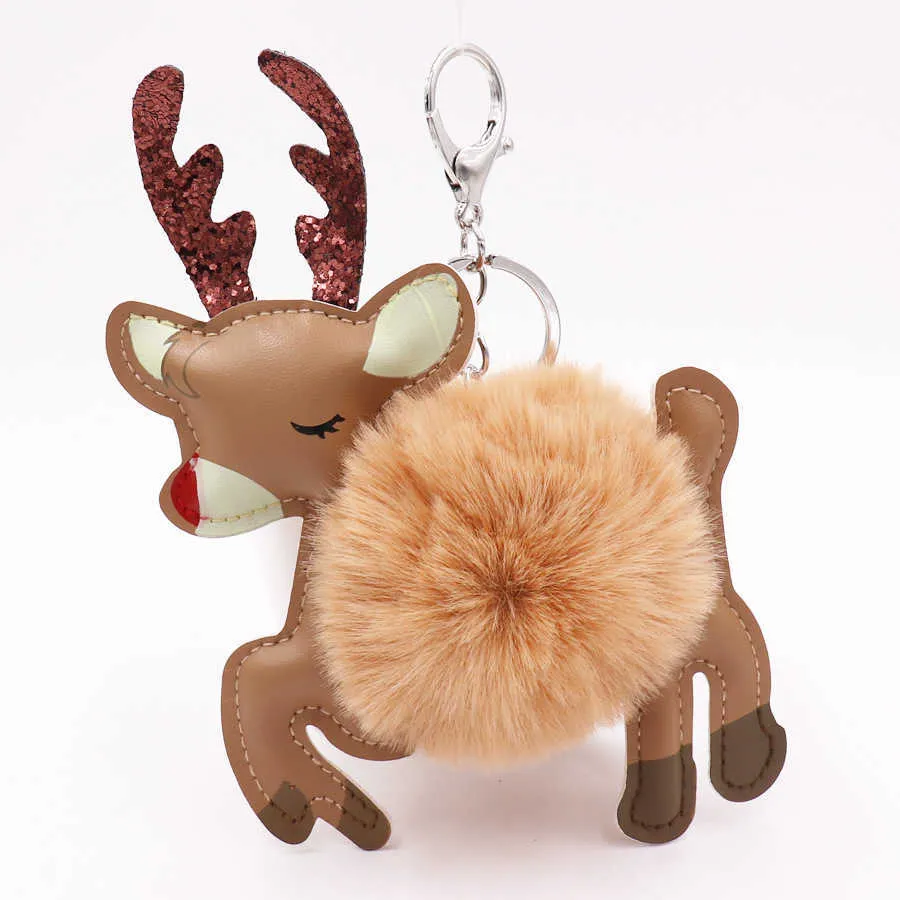 Nouvelle peluche de Noël Elk porte-clés dames sac pendentif porte-clés de Noël en cuir PU faon pendentif porte-clés cadeau de vacances en gros G1019