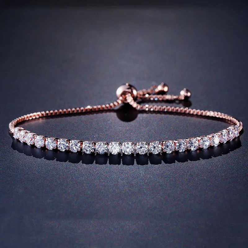 Bracelet de Tennis pour femmes, chaîne réglable, zircone cubique, or rose, cadeau d'amour, luxe brillant, bijoux 2695