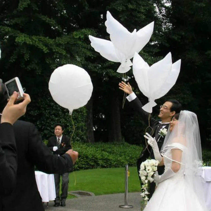 104 54 cm biodégradable décoration de fête de mariage blanc colombe ballon orbes paix oiseau ballon pigeons mariage hélium ballon X3292