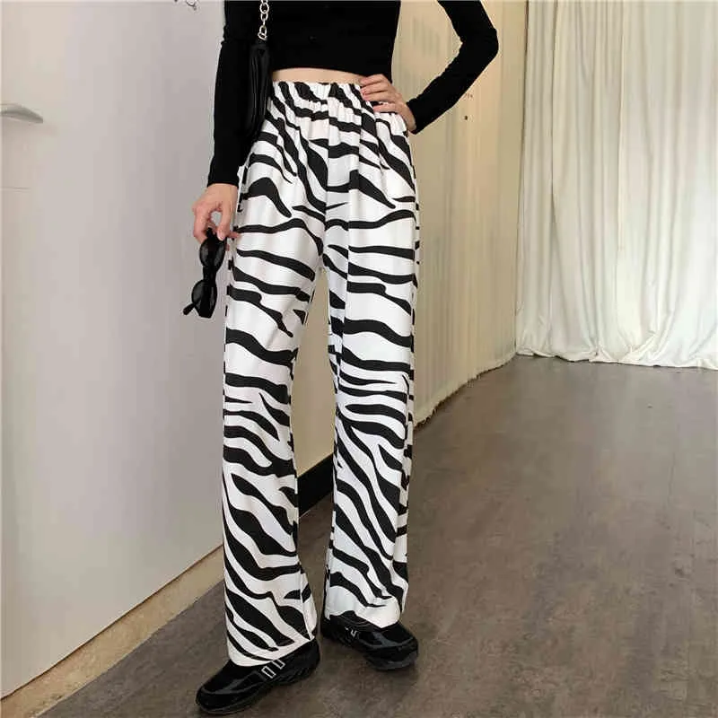 Frauen Zebra Gedruckt Gerade Hosen Frühling Herbst Mode Weibliche Hohe Taille Lose Harem Hose Hosen Streetwear Jogginghose 210423