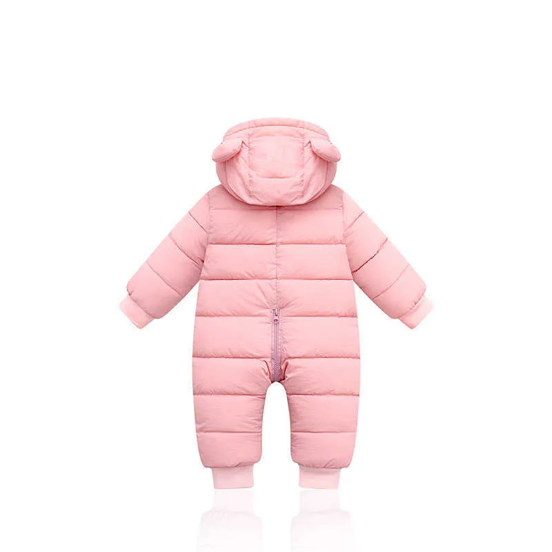 Ins hösten vinter barn overall födda baby pojkar tjock bomull jumpsuit för baby tjejer hooded romper spädbarn kläder 3-12m 210722