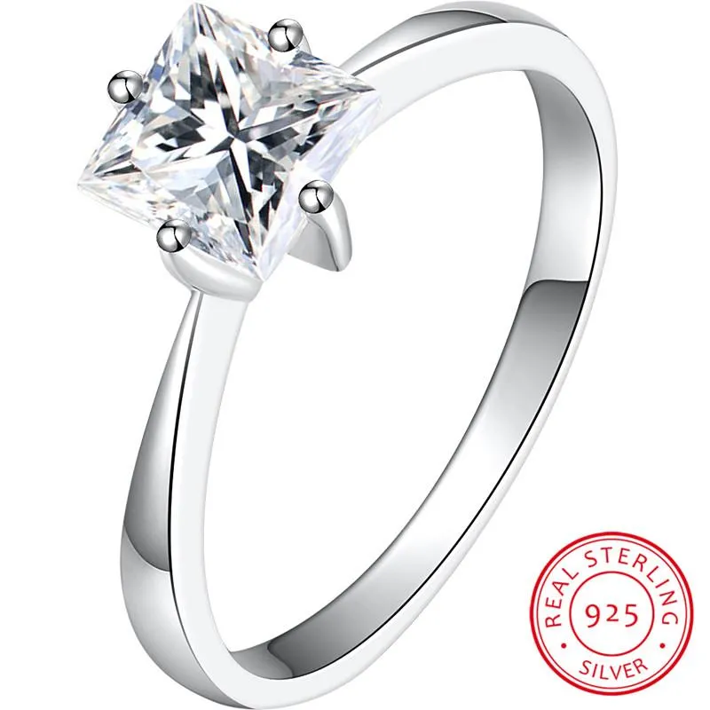 Anéis de Cluster Vintage Promessa Amor Anel de Noivado Luxo Feminino Pequeno Quadrado Pedra 100% Real 925 Sterling Silver Wedding para Wome196l
