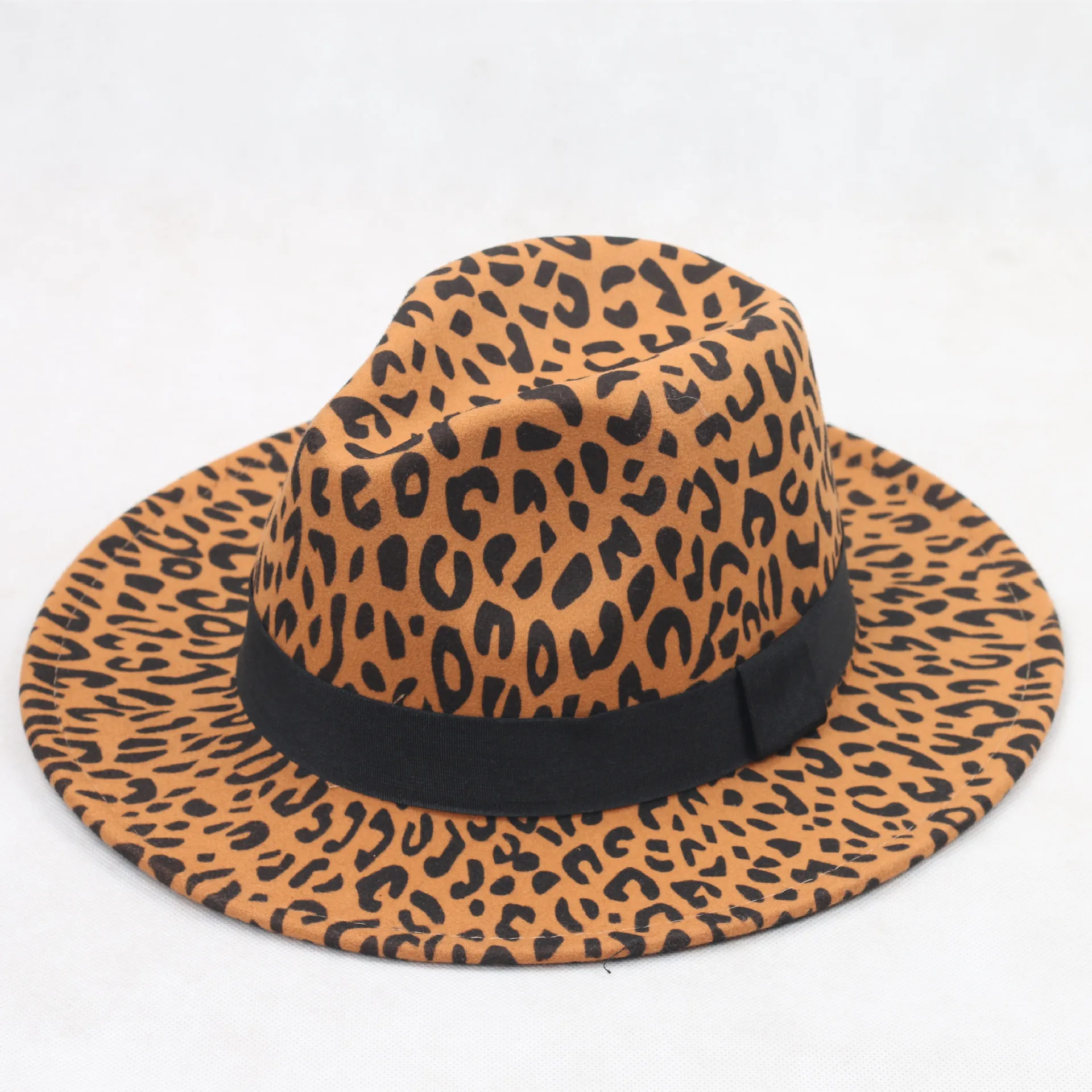 Faux wol luipaard Fedora hoeden voor vrouwen feestfestival mode vilt jazzhoed brede riem panama goth top vintage bruiloft hat221m