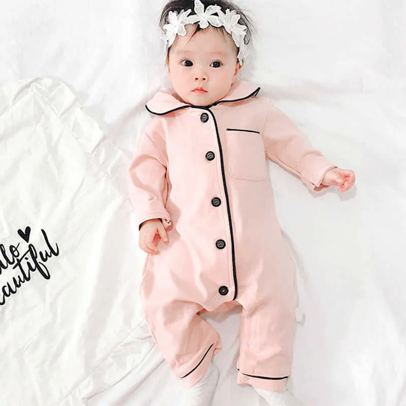 Bärenführer Kleinkind Mädchen Jungen Casual Strampler Mode Frühling Säuglingsmädchen Niedliche einfarbige Bodys Kleinkind Baby Homewear 210708