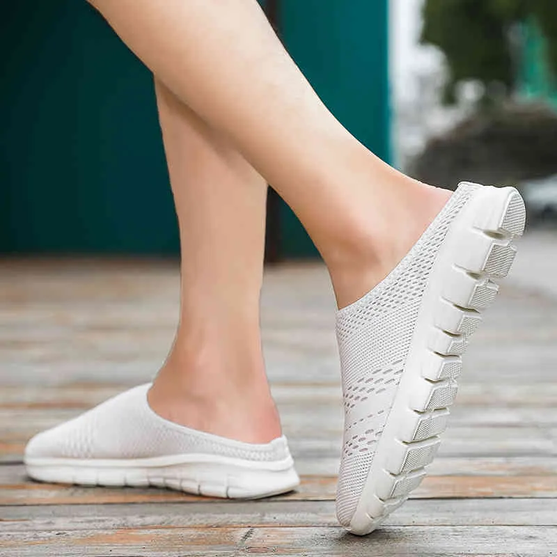 Yaz Erkekler Terlik Rahat Yumuşak Rahat Yarım Ayakkabı Erkekler Örgü Dış Plaj Yarım Terlik Erkek Sandalet Erkekler Sneakers Büyük Boy Y0427