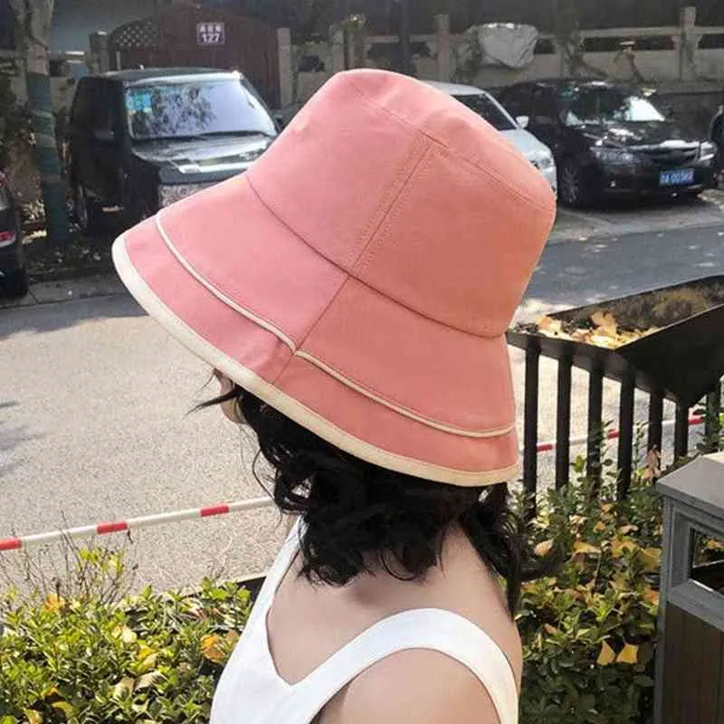 6 couleurs printemps été couleur dépouillé seau casquettes pour femmes chapeaux de pêche en plein air Protection solaire chapeaux femmes filles casquette G220301