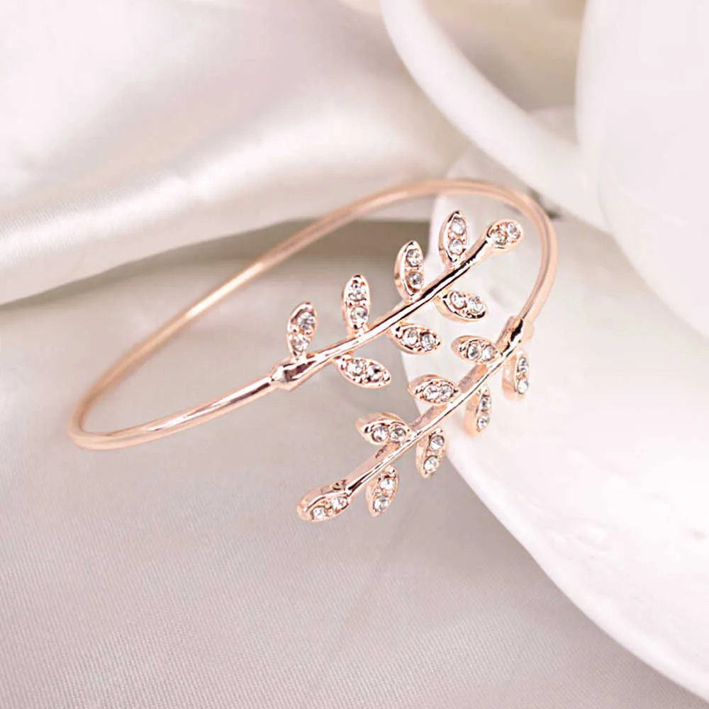 Fashion Personality Leaf Bracelet Cuff Opening Bracelets Bangle Arm Jewelry for Women Jewelry Gift Gold/Rose Gold Birthday Gifts X0706