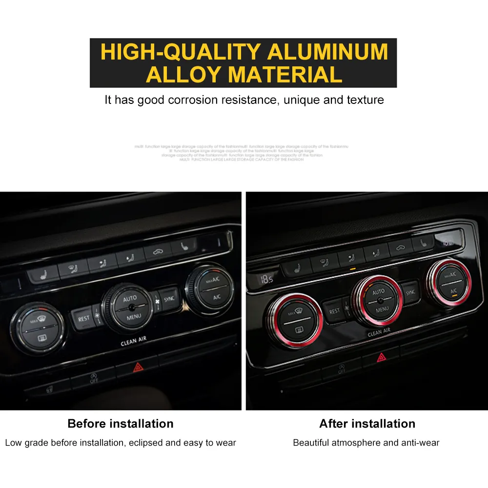 Bouton de climatisation de voiture, 3 pièces/ensemble, anneau de couverture décoratif, boutons de commutation de climatisation réglables pour VW Tiguan Atlas t-roc Ateca