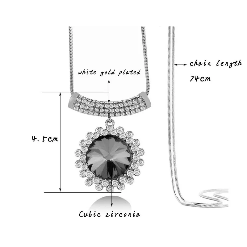 Sinleery Black Zircon Flower Hängsmycke Halsband Silver Färg Långkedja Full CLEAR Crystal Neckalce för Kvinnor Smycken My432 SSA