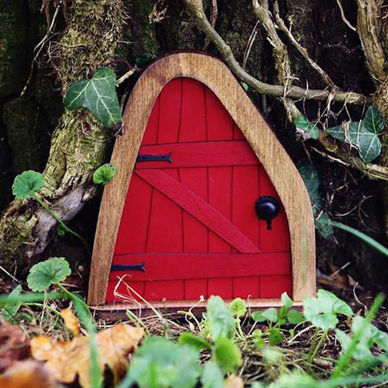 Niedliche Miniatur-Fenstertür aus Holz, Feenzwerg, Märchentor, Garten-Rasen-Ornament, Miniatur-Fenster und Tür, Heimdekoration, Q08119423004