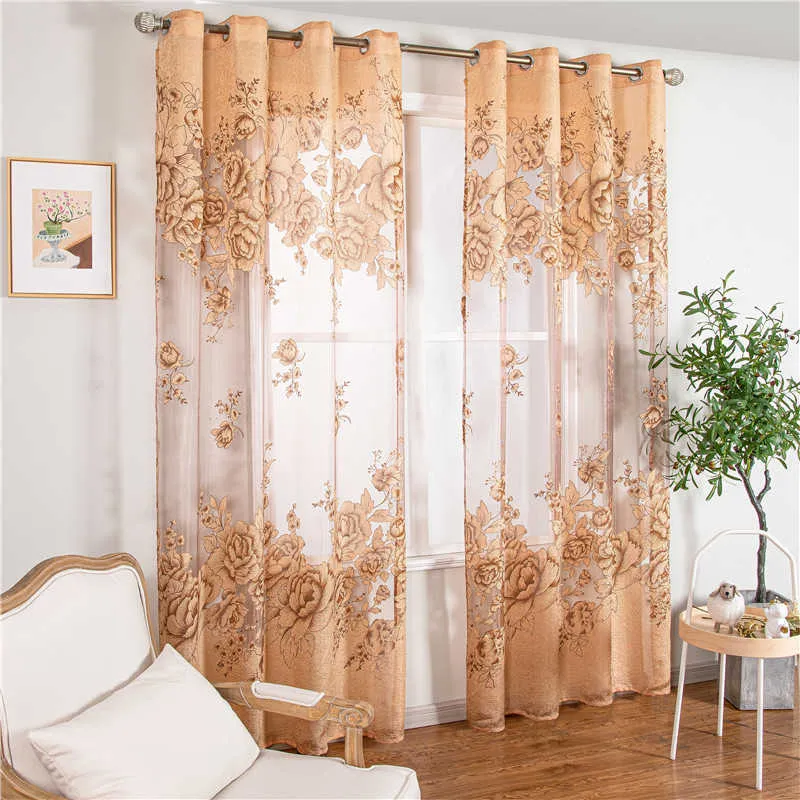 Topfinel Luxe Jacquard Brodé Sheer Rideau pour Salon Chambre Fenêtre Tulle Rideau Floral Style Design 1 Panneau 210712