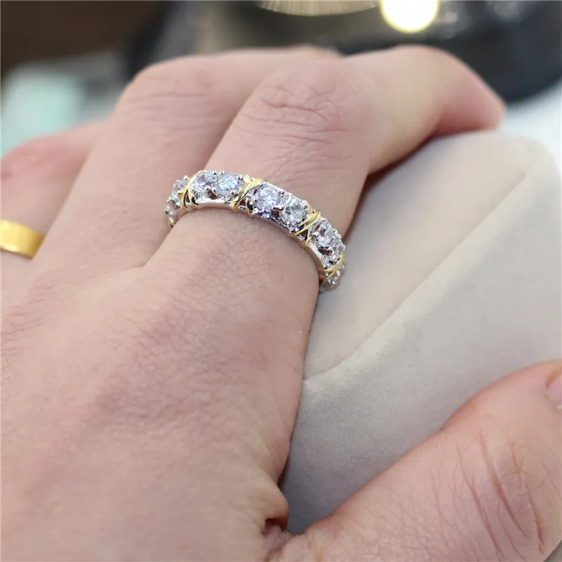 Charme 10K Or 4mm Lab Diamond Ring 925 Bijoux en argent sterling Bagues de fiançailles pour femmes hommes Accessoire de fête Gift242g
