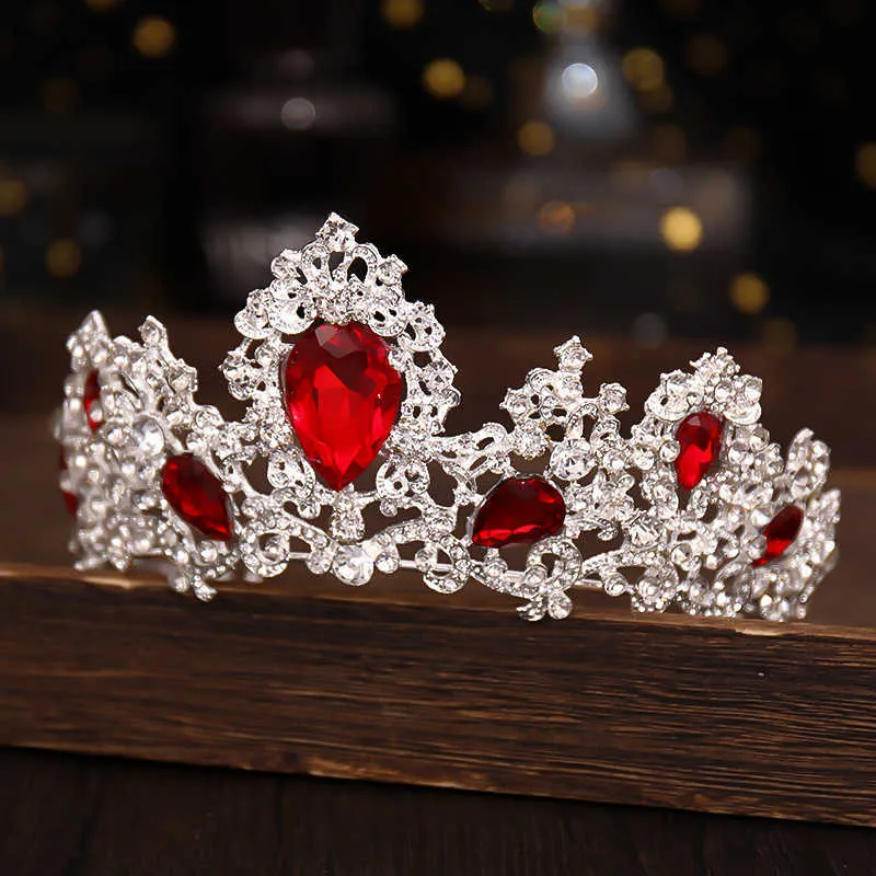 Baroque luxe couleur argent rouge vert cristal diadèmes de mariée couronnes concours diadème bandeau accessoires de cheveux de mariage 21070126838259293107