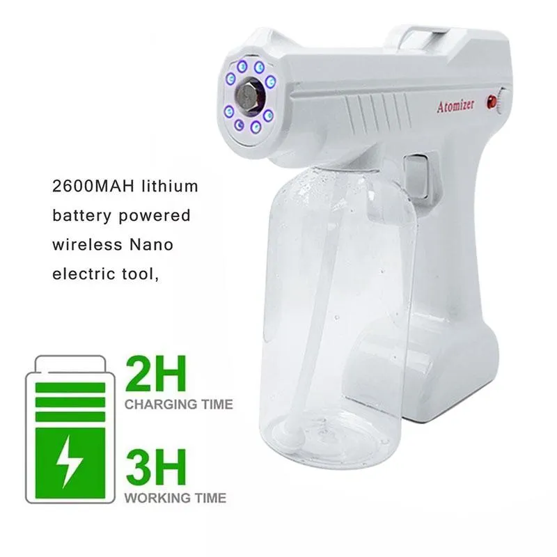 Watering Equipments Wireless Nano Atomization Fogger Machine Blue Light Nanos Steam Electric Spray Guns Battery Disinfection Gun H286V