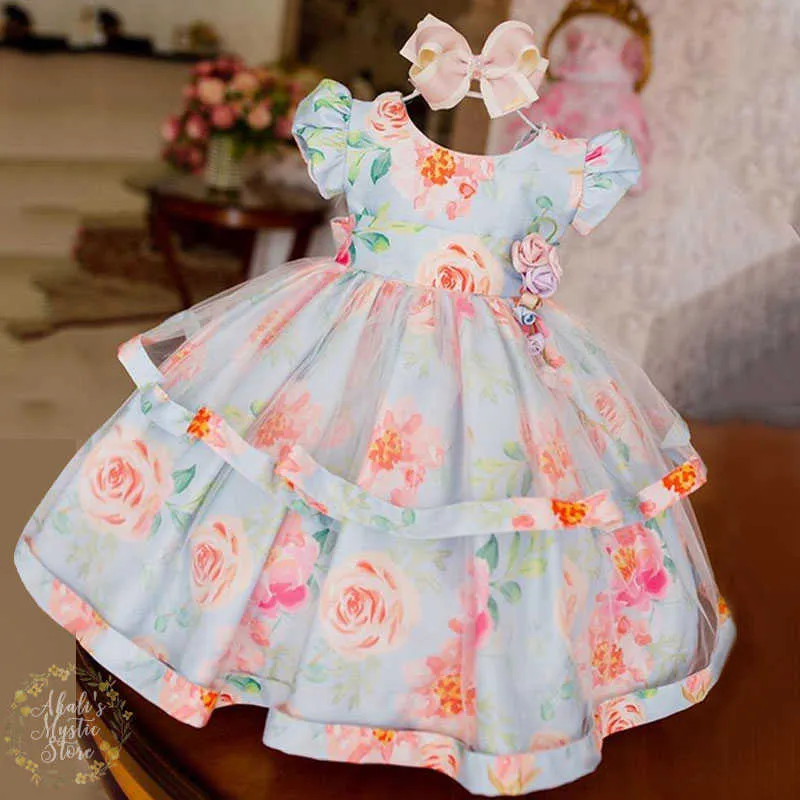 6M-5Y Dentelle Fleur Nouveau-Né Infant Toddler Bébé Enfant Fille Robe Princesse Tutu Fête De Mariage Robes D'anniversaire Pour Les Filles Costumes Q0716