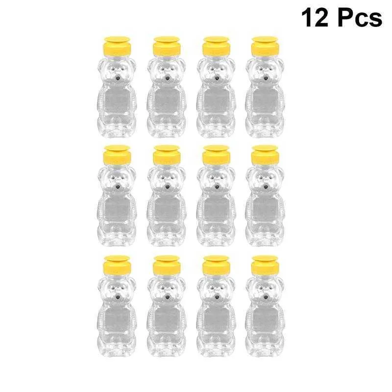 12 Stück 240 ml Kunststoff-Squeeze-Gewürzflaschen in Bärenform, Honigsauce, Senf, Marmeladenspender 2106264168495
