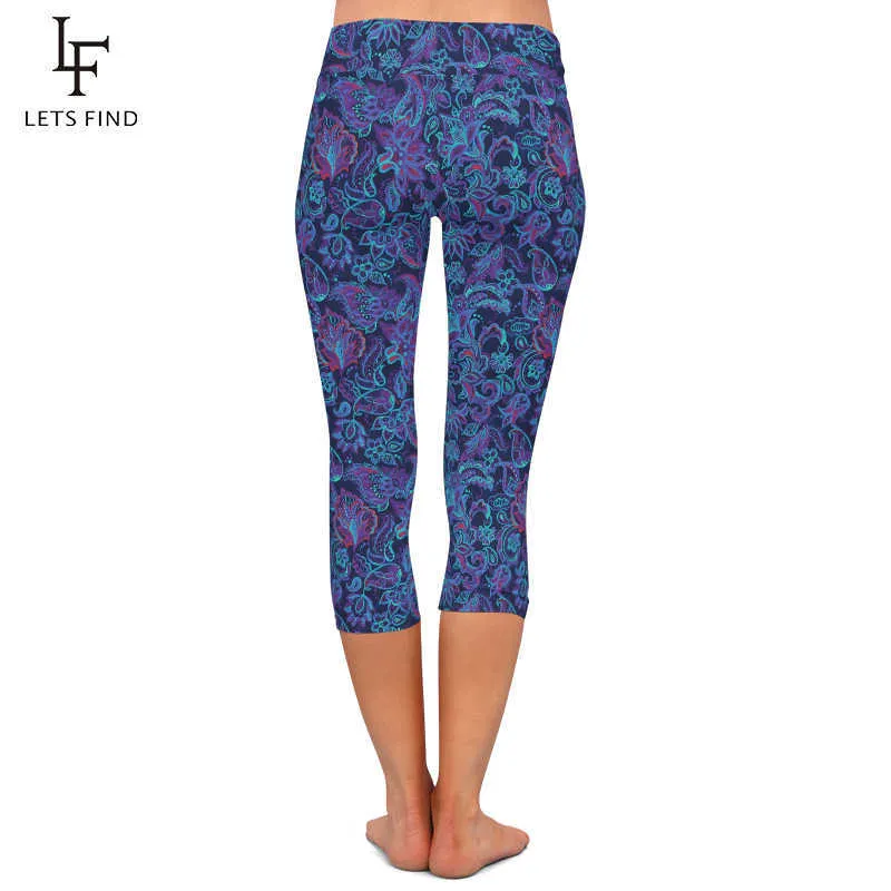 LETSFIND Summer Beautiful Paisley Print Leggings elastici fitness da donna a vita alta Plus Size Slim 211204