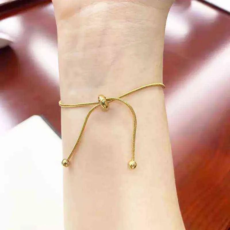 Simple Design Titanium Steel Pullout Adjustable Bracelet Gold Color Snake Chain Bangle for Women Girl Men Beads Jewelry Gift5773554