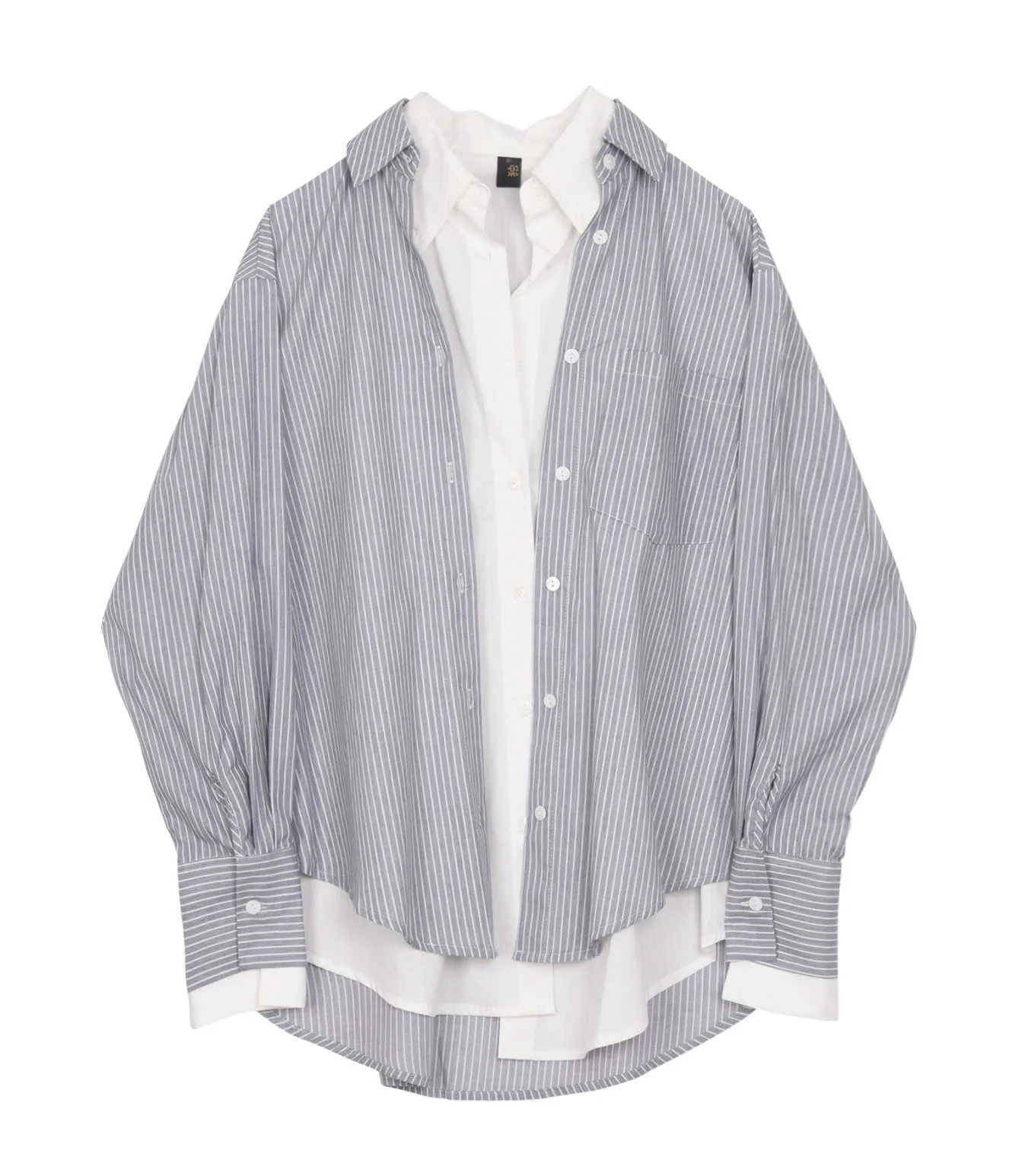 Fałszywy Dwa Koszula Damska Damska Z Długim Rękawem Jesień Łączenie Luźne Top Coat Plus Size Topy Koreańska odzież mody 210615