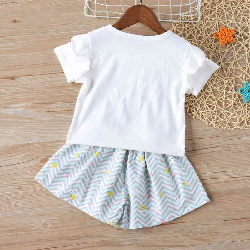 Girls Clothes Set Summer Kids Fashion Print Short Sleeve T-shirt + Shorts Children's Clothing Suit 210515