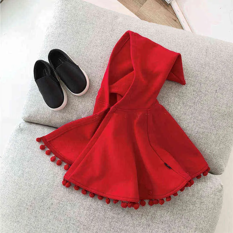 Mode Baby Mädchen Winter Kleidung Rot Mit Kapuze Cape Mantel Junge Kleinkind 211204