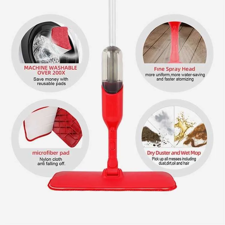 Cleanhome Spray Mop avec poignée à 360 degrés Tampons en microfibre réutilisables pour la cuisine à domicile Plancher en bois Carreaux de céramique Outils 210805