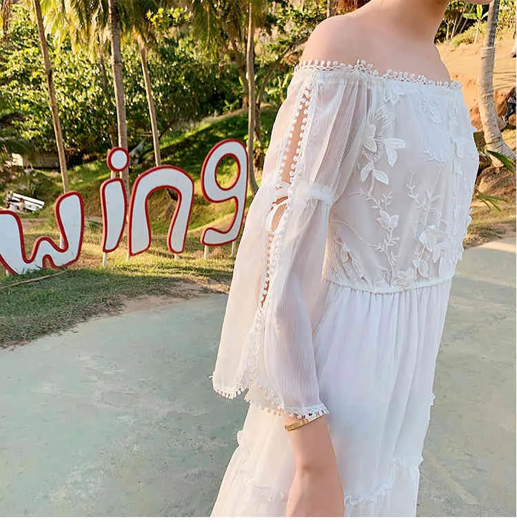 Women Chiffon Dress Summer Fashion Female Short Sleeve Sexy White Lace Holiday Beach Mini Dresses Casual Bohemian Vestido 210423